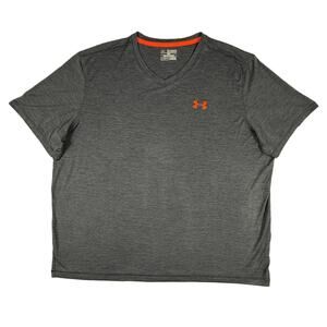 Under Armour Men's Gray V-Neck Performance Tee with Orange Logo